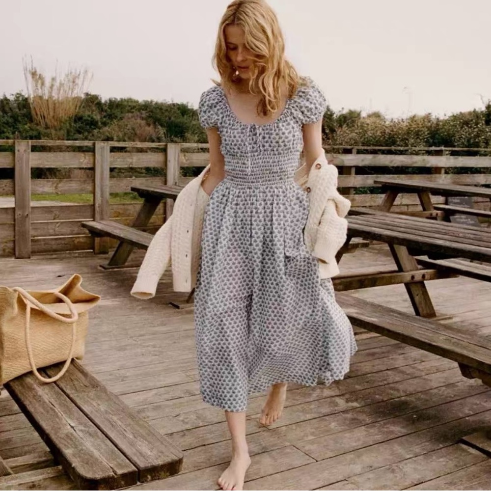 Doen Blue Patterned Midi Dress